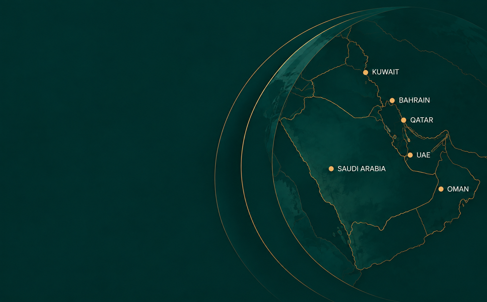 Map of the GCC: Kuwait, Bahrain, Qatar, UAE, Saudi Arabia and Oman