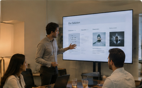 Founder pitching a product to a small team